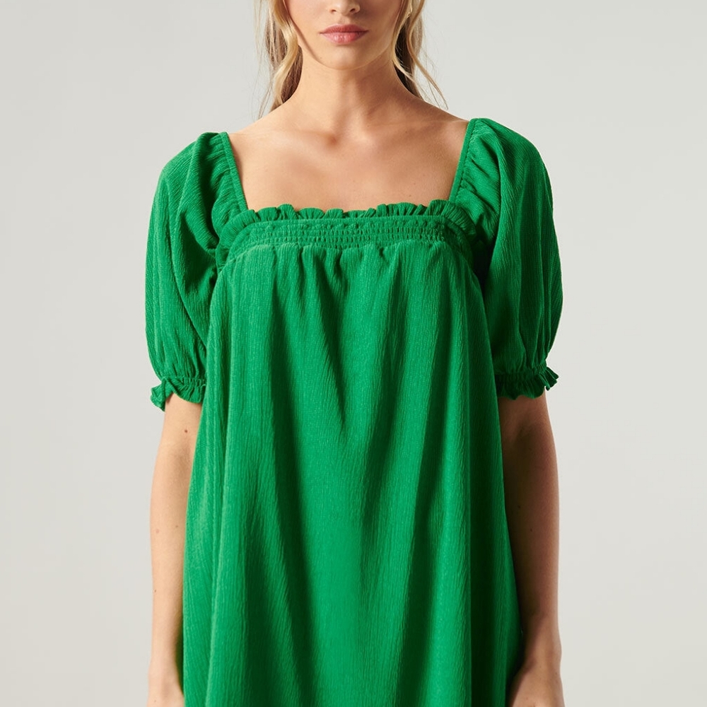 SUGARLIPS Miss Sunshine Kelly Green Convertible Sleeve Babydoll Dress - Picture 4 of 6